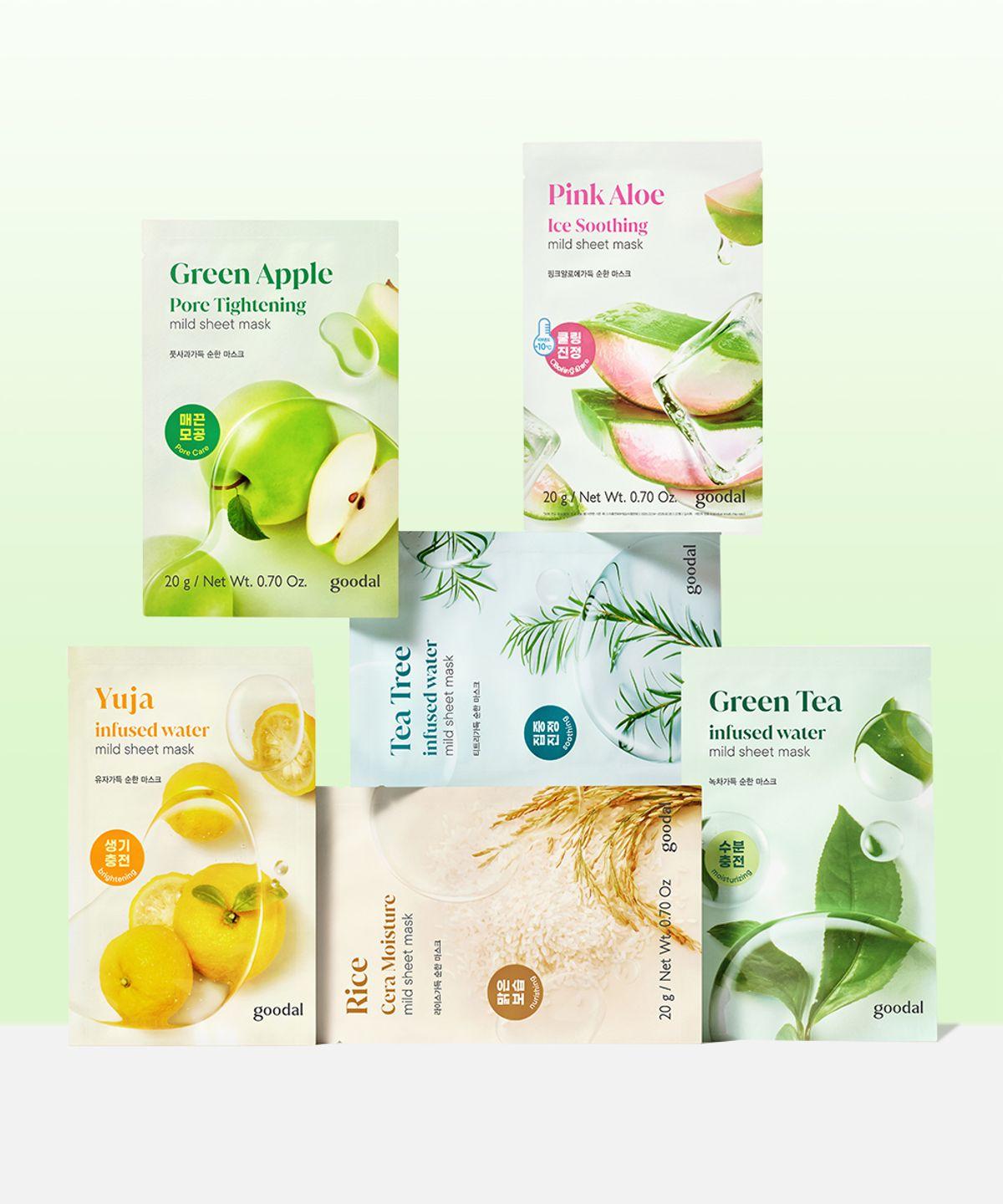 [15-Pack] Gentle Mask (Green Tea/Yuzu/Tea Tree/Green Apple/Rice/Pink Aloe) green apple