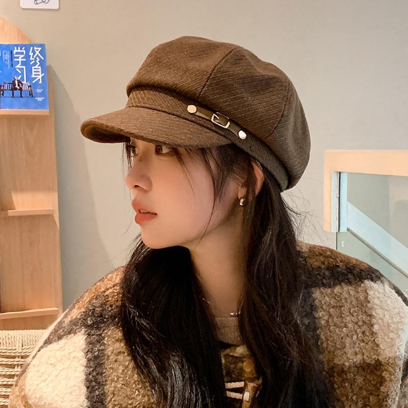 Autumn and winter octagonal hat women's fashion sunshade cap outdoor shopping casual versatile beret