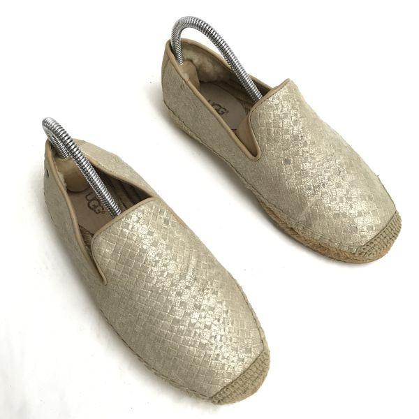 UGG Espadrilles Jutesohle Slipper Gold x Beige Größe US6 (23,0 cm)(GEBRAUCHT)