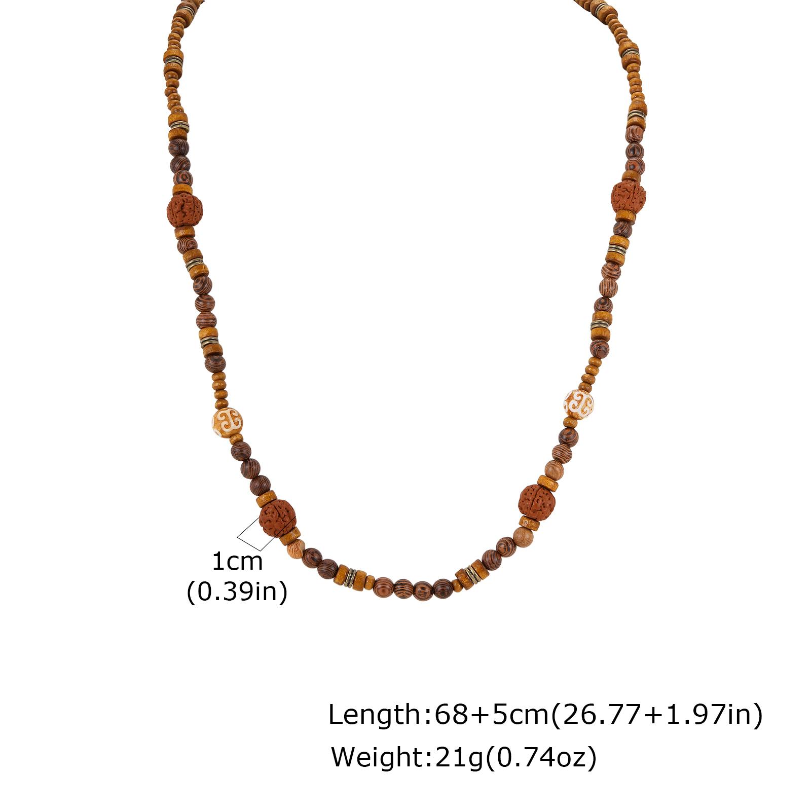 

Fashion Walnut Wood Bead Necklace for Men, Adjustable Handmade Long Chain Stackable Necklace, Bohemian Jewelry Accessories