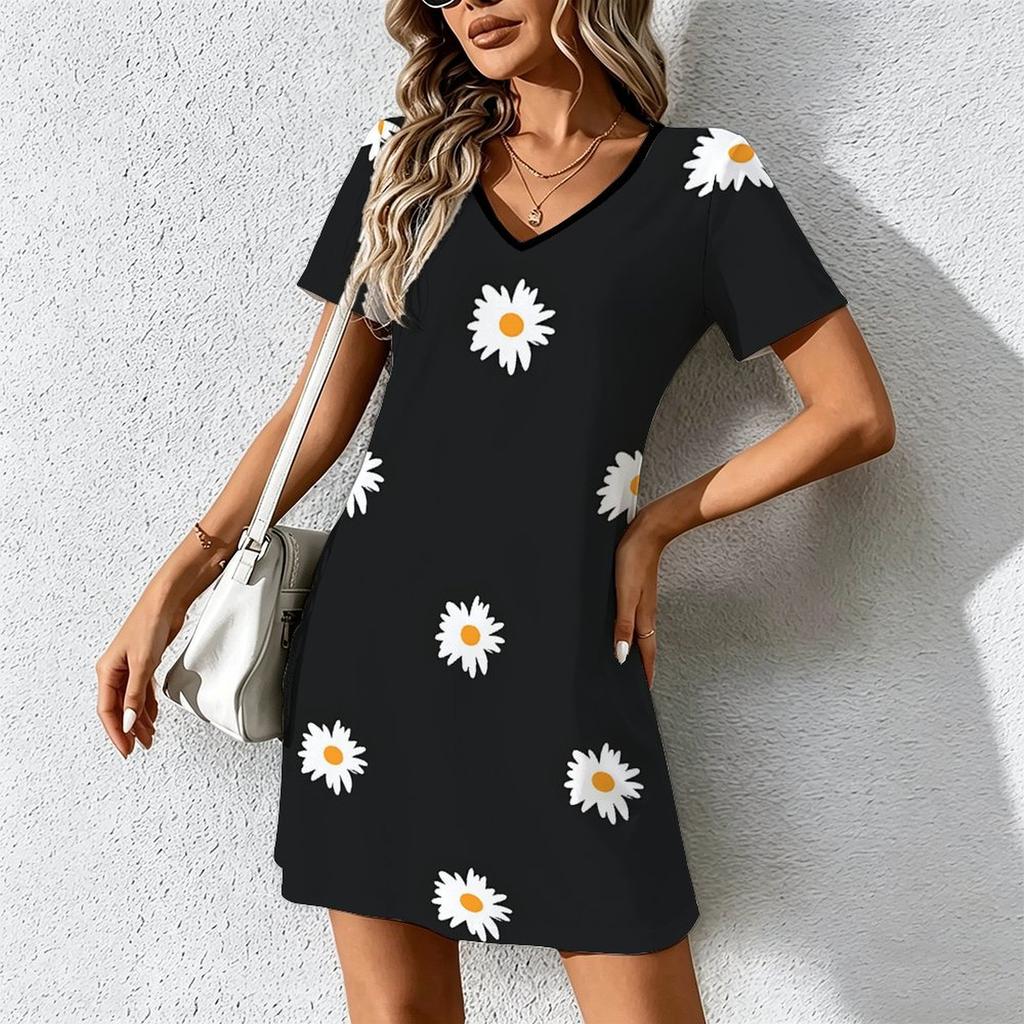 Zomer Mode Dames V-hals Retro Bloemenpatroon Geprint Jurk Sexy Korte Rok Jurken