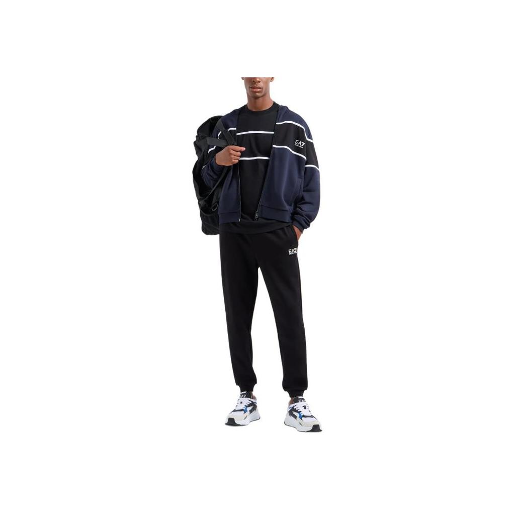Emporio Armani EA7 Color Block Letter Logo Printed Hooded Zip-Up Long Sleeve Sweatshirt Men sweatshirts Navy-Blue 6DPM81-PJTKZ-1562