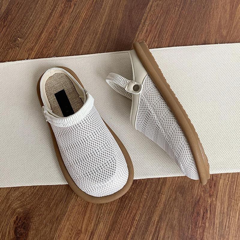 Summer Women's Sandals Fashion BaoTou Half Slipper Mesh Breathable Hollow Sandals for Women Casual Walking Flats Linen Sandalias