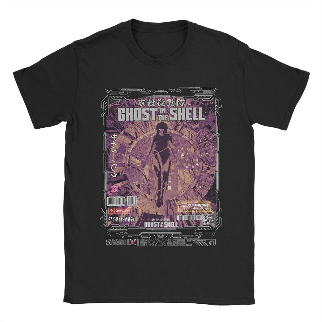 2026 Summer Ghost In the Shell Major & Japanese Text Print T-Shirt Oversized Black Streetwear Cotton Tee Anime Sci-Fi Aesthetic