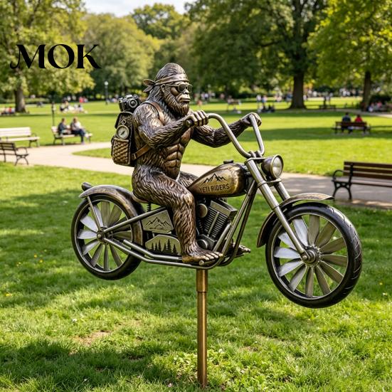 No Battery Wind Spinner Garden for Outside Big Foot Riding Motorcycle/Truck/Airplane Metal Rotatable Colorful Yard Windmill with Stake Retro Courtyard