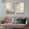 Nordic Sun Moon Pink Cloud Landscape Dreamy Poster Wall Art Canvas Painting and Print for Modern Home Cuadros Decoration Picture