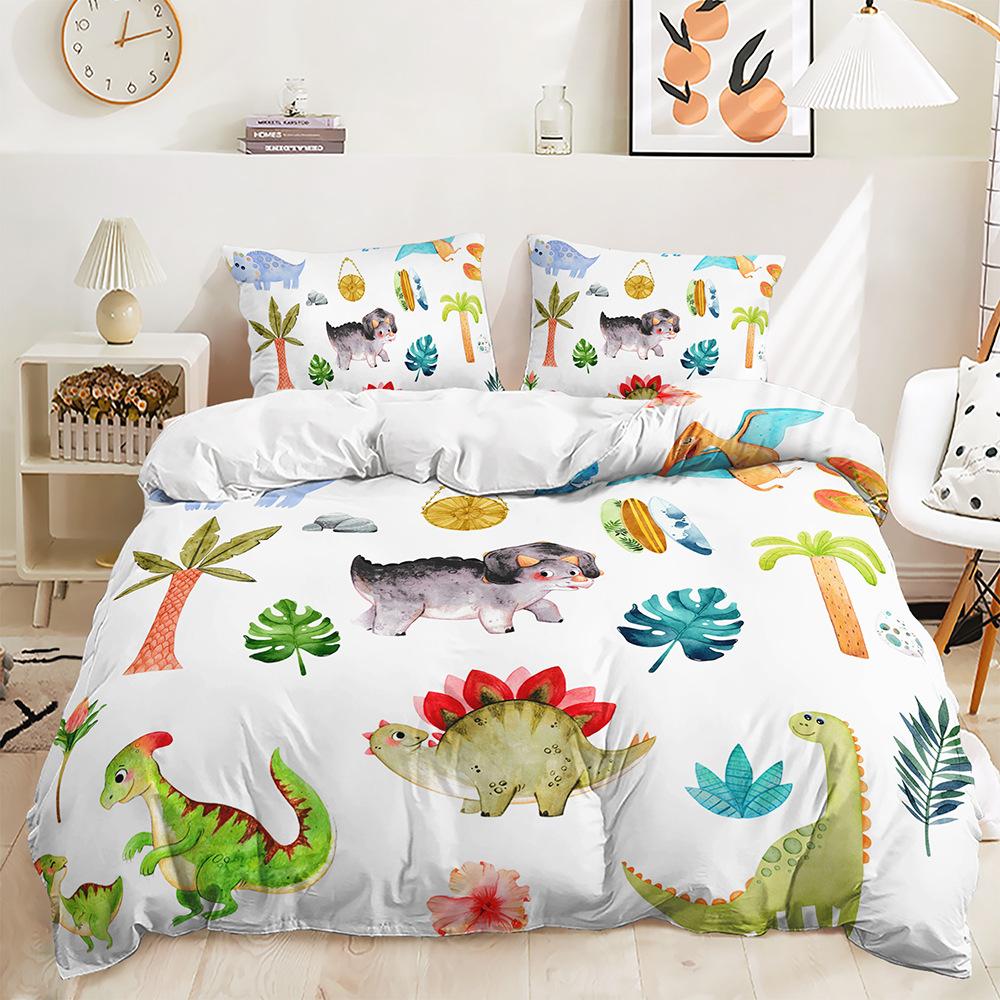 3D Dinozor Yatak Seti Tarih Öncesi Hayvan Erkek Çocuk Odası Nevresim Takımı/Çift EU135 * 200 Tam Boy Çabuk Kuruyan Fermuarlı Ev Mobilya