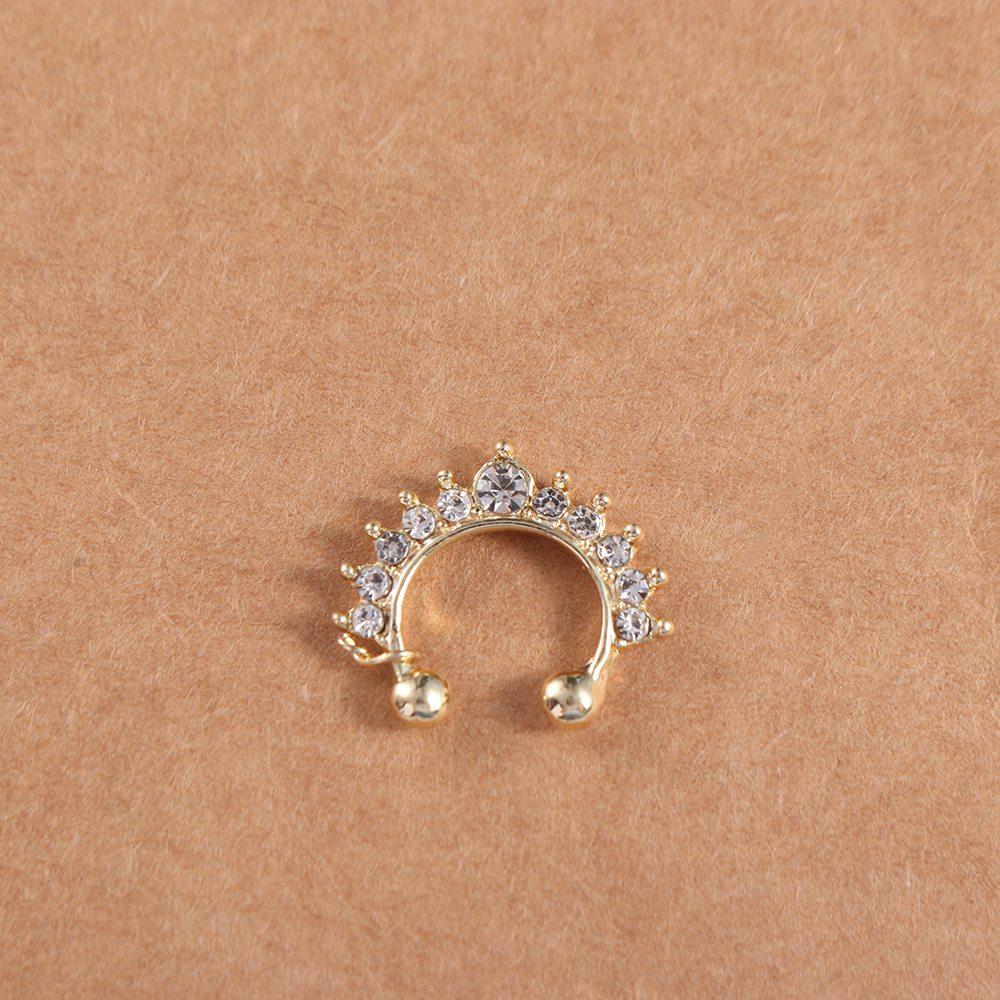 Unisex Fashion Rhinestone Metal Punk U Shape Bear Nose Cuff Nose Stud Body Jewelry Fake Nose Ring