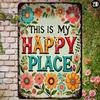 Rustic Floral All-Season Sign | Quality-Crafted "Happy Place" | Aluminum Decor for Home & Garden
