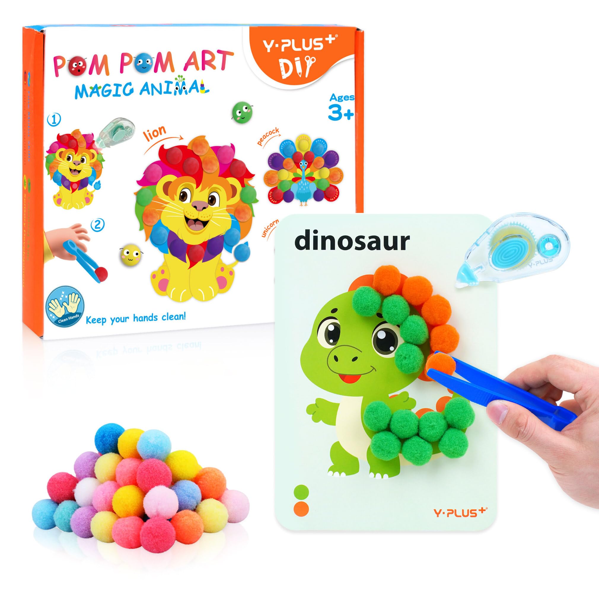 YPLUS Арт-поделки с помпонами Детский DIY-набор для малышей с рисованием помпонами - Животные