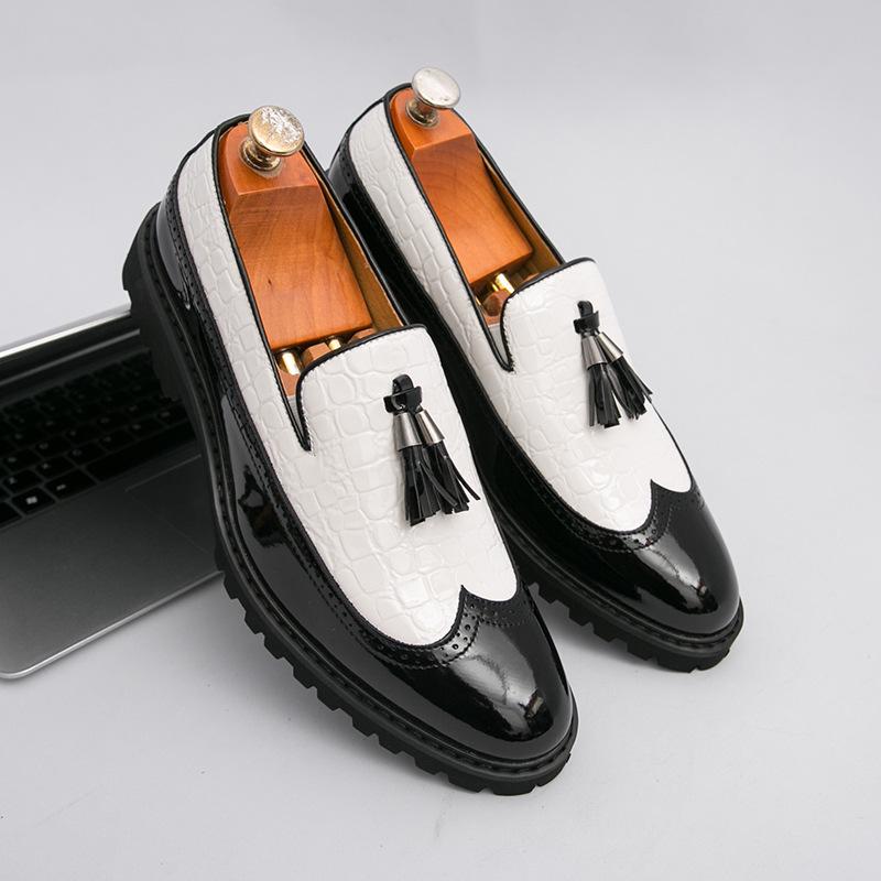 Men s Large Size 48 Color Block Leather Tassel Loafers 47 белый