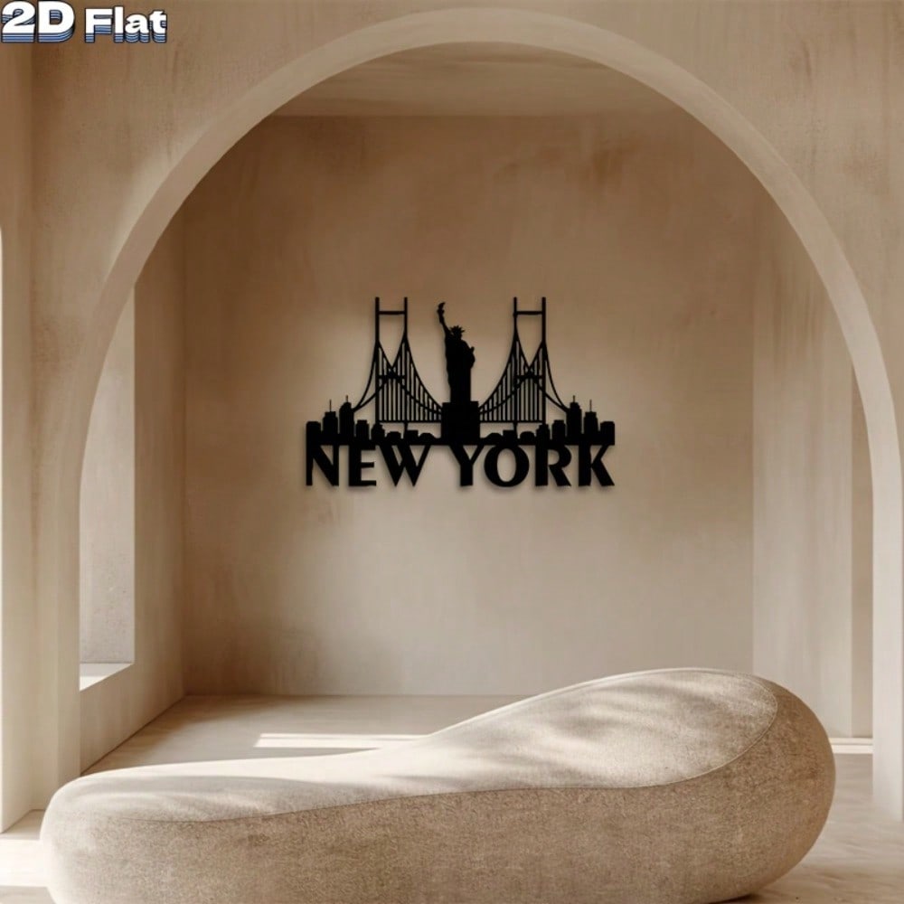 1 pz Statua e Ponte NYC 2D Arte da Parete in Metallo, Scultura in Ferro Retrò per Decorazione Casa Ufficio, Regalo di Festa