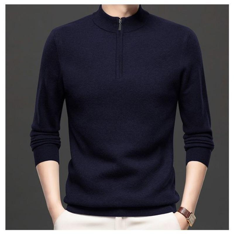 Cardigan Sweater Autumn Winter Men's Thickened Warm Half Turtleneck Middle-aged New Zipper Loose Knitted Bottoming