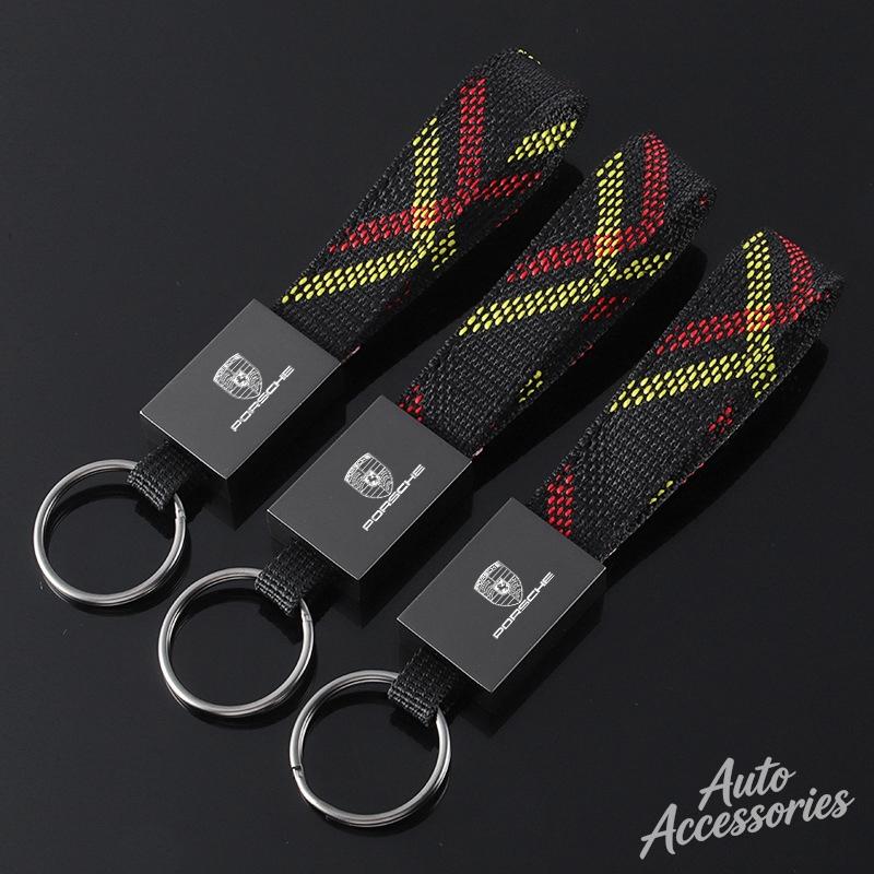 Car Keychain Anti-loss Pendant For Porsche Cayenne Panamera Macan 911 Taycan Boxster Cayman 918 Pajun Nylon Keyring Accessories fsbn66