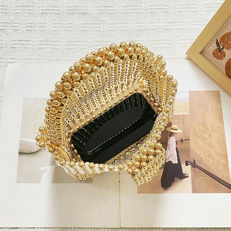New Chinese Style Socialite with High-end and Niche Design, Handmade Beaded Vegetable Basket Woven Bag, Dinner Party Handbag