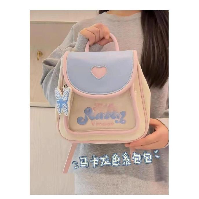 

Niche Design Pain Bag Backpack for Women 2025 New Travel Small Backpack Student Cute Small School Bag Trendy светло-синий