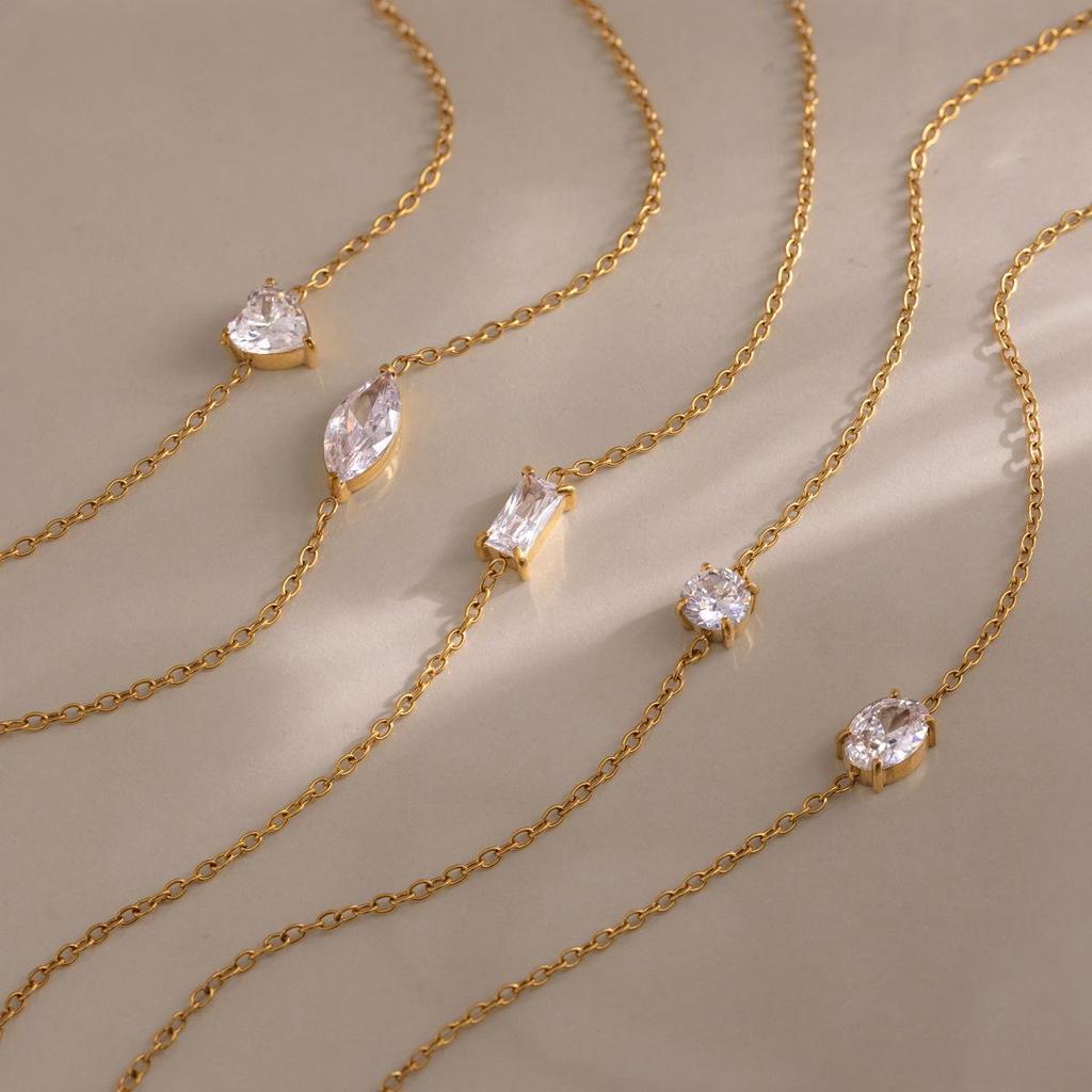 18K Gold Stainless Steel White Zirconia Adjustable Women's Bracelet - Multiple Styles