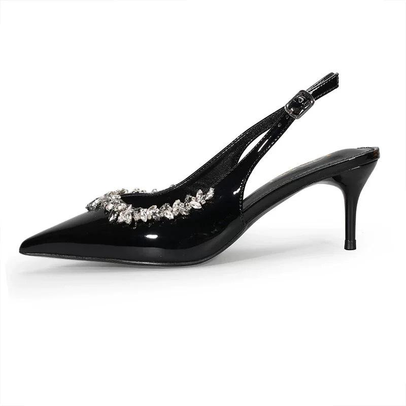 Black high heels women's thin heels new rhinestone temperament high heels sandals women's sexy versatile pointed single shoes women