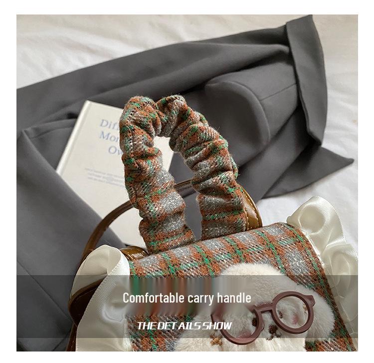 Korean Style Children's Plaid Plush Cartoon Doll Backpack