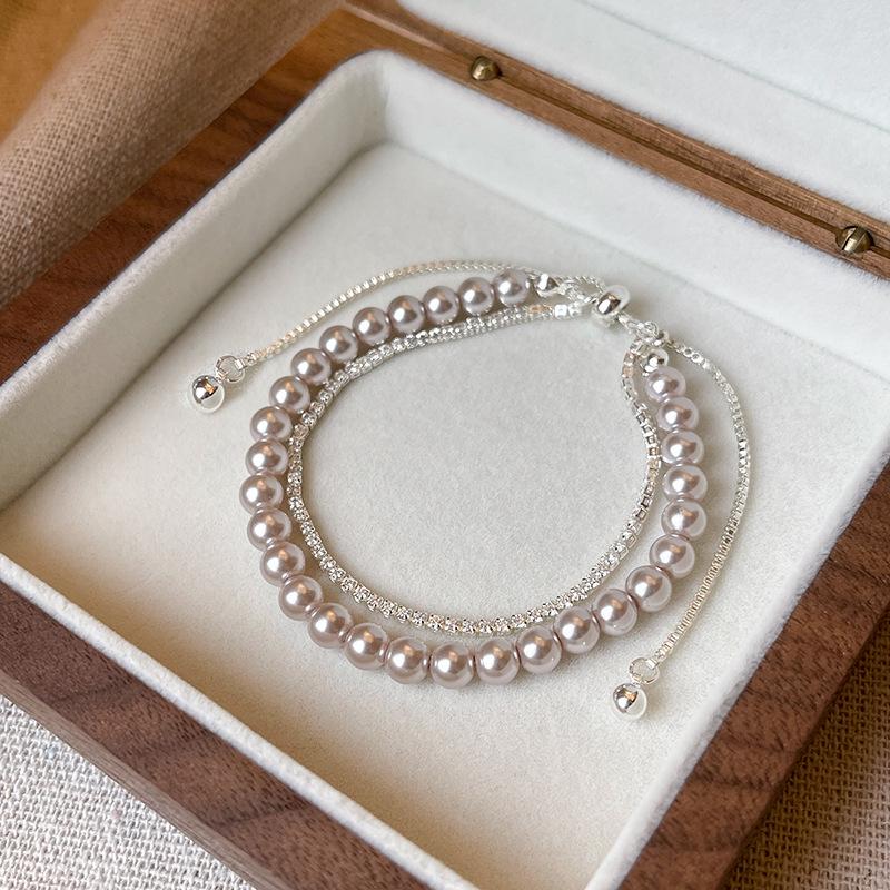 Manta rose pearl zircon double pull-up bracelet fashion temperament bracelet bracelet bracelet bracelet jewelry