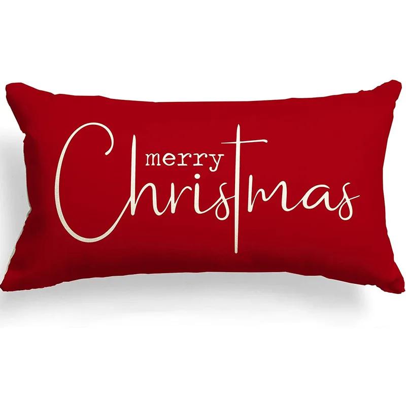New Christmas Style Simple Letter Double-sided Printed Linen Pillow for Home Decoration, Sofa Waist Pillowcase