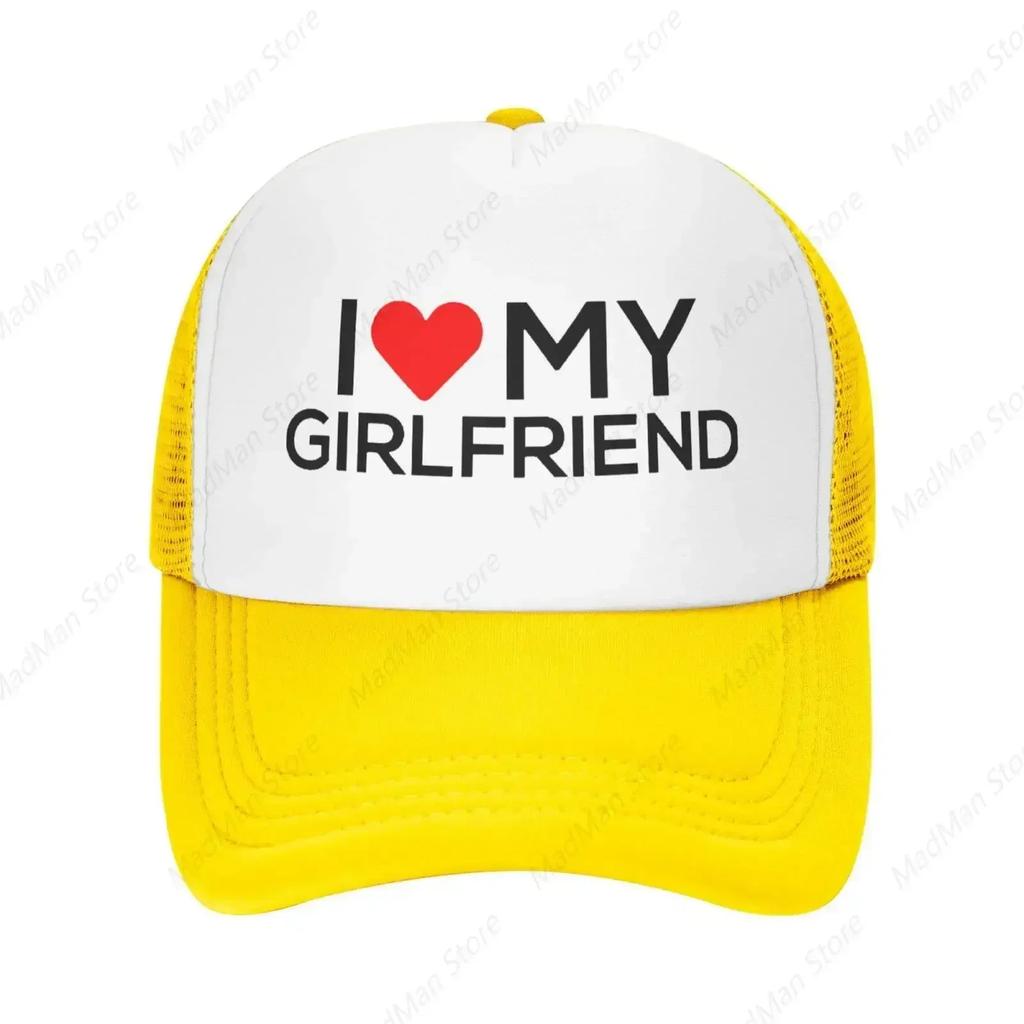 I Love My Girlfriend Trucker Hat Sports Baseball Cap Casual HipHop Unisex Leisure Adjustable Size Blue
