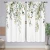 2 Stück Frische Grüne Blätter Vorhänge Aquarell Pflanzenmuster Wohnzimmer Schlafzimmer Fensterdeko Vorhänge Natürlicher Waldstil Vorhänge