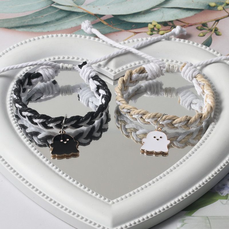 Good-looking Black and White Color Matching Couple Woven Magnetic Bracelet Original Cartoon Ghost Girlfriends Carrying Strap for Boyfriend Bracelet