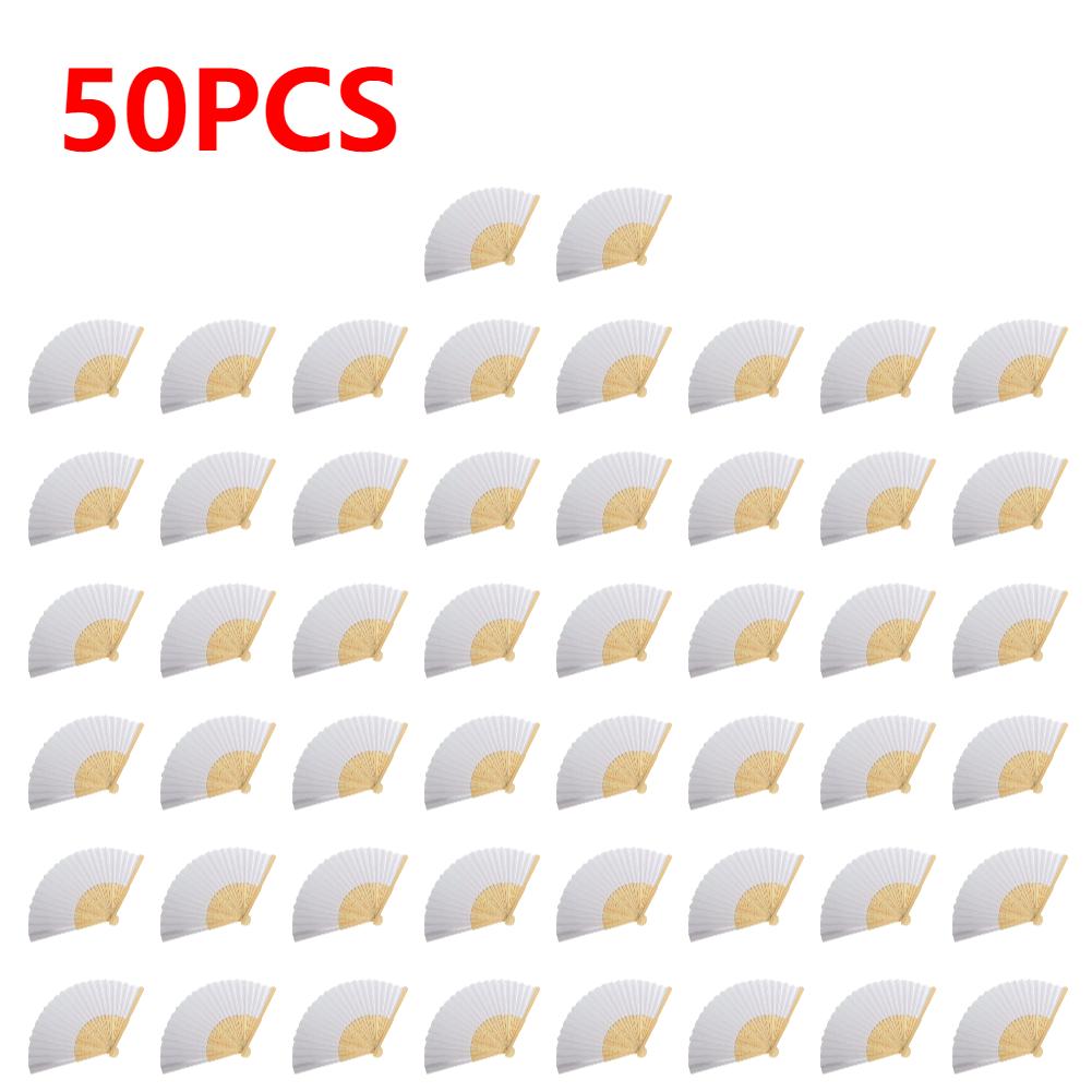 1-50PCS DIY Paper Bamboo Folding Fan Adults Children's Calligraphy Painting Practice Blank White Folding Fan Wedding Gifts