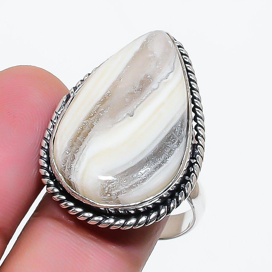 Natural Calcite Agate Gemstone 925 Sterling Silver Jewelry Ring Size 9 AR-17811