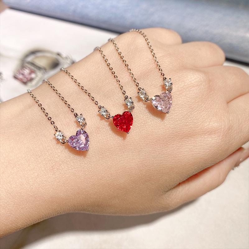S925 Sterling Silver Heart Necklace with 5A Zirconia, Clear Sky Collection, Women's Clavicle Chain