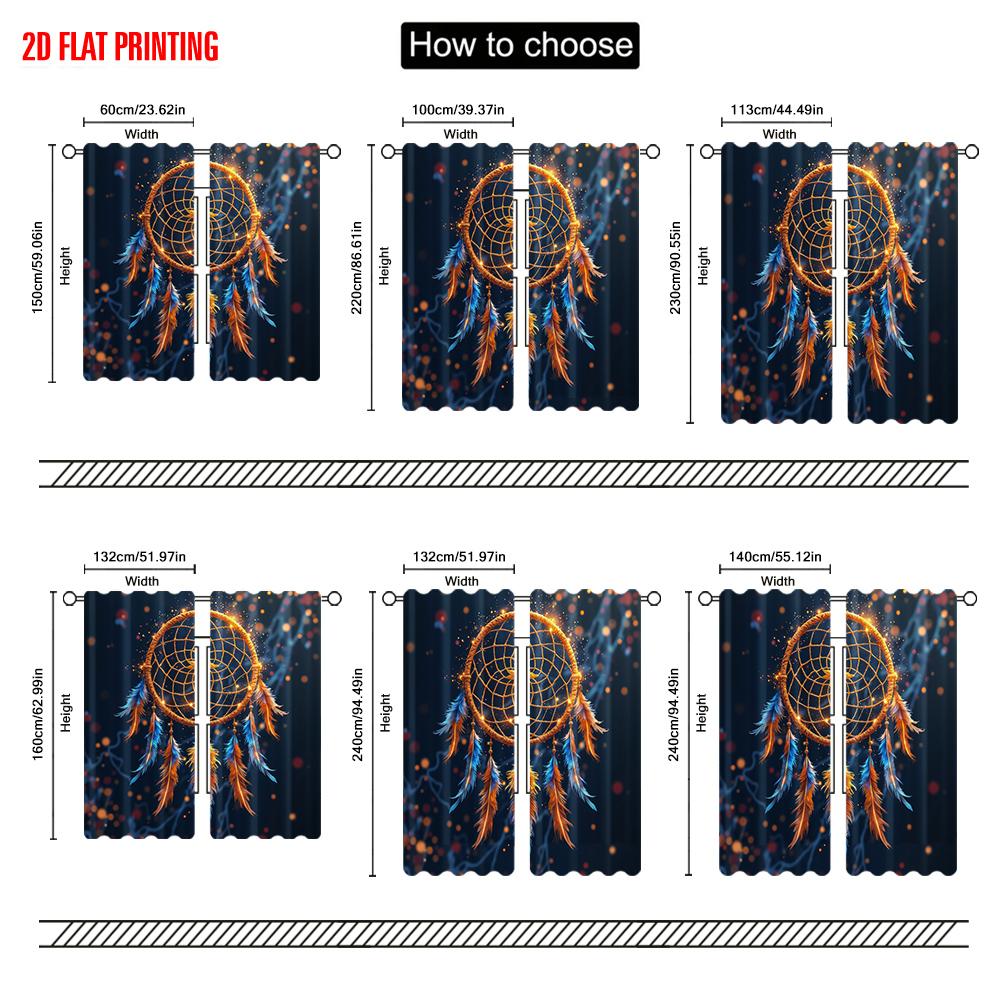 Set Of 2 Bohemian Flat Printing Curtains Dreamcatcher Native American Feathers Digital Printed Polyester Drapes Festive Curtain Made