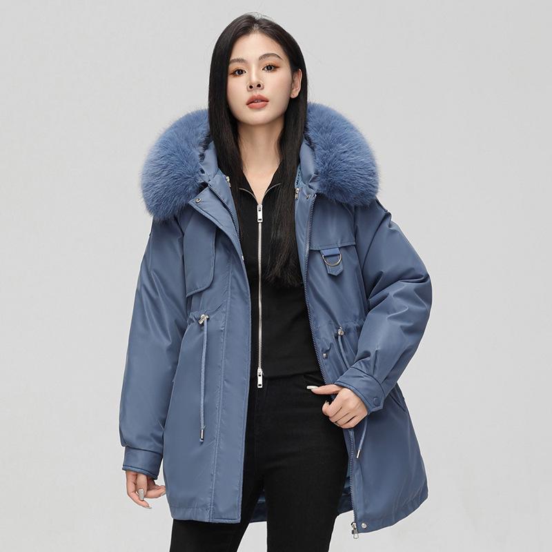 Women's Mid-Length Parka with Large Fur Collar, 2026 Edition - One Coat, Three Styles with Removable Liner and Thickened Cotton