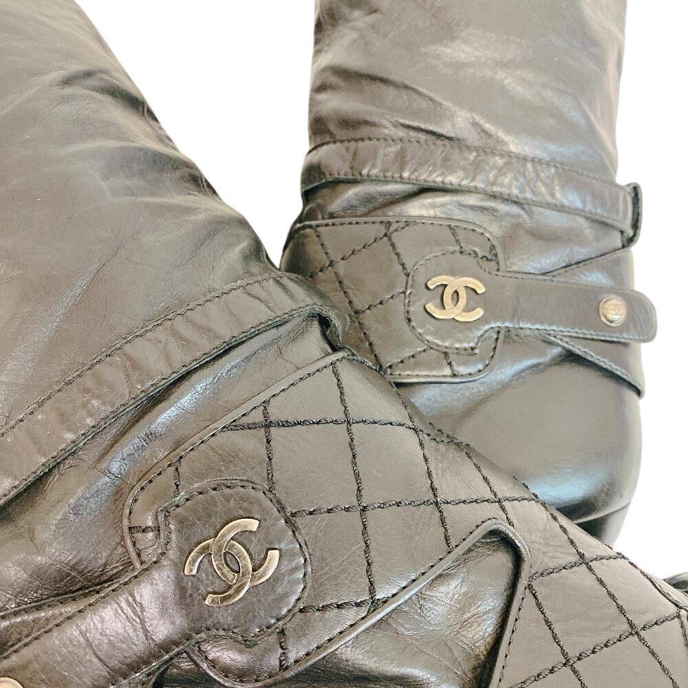 Chanel Botas de cano alto G25325 COCO Marca Bicolore botas de couro couro preto Usado