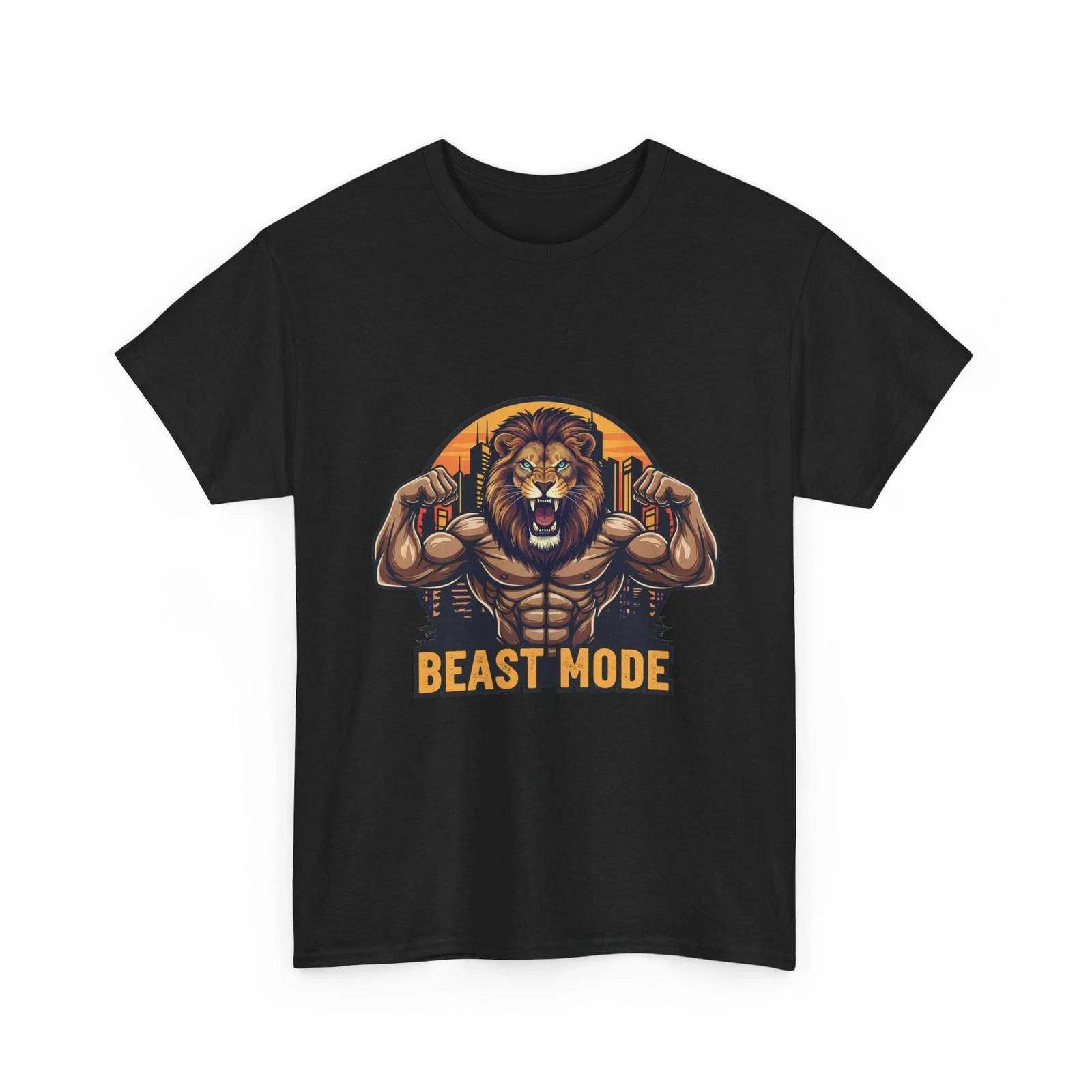 Beast Mode Lion Tee, Muscle Lion Shirt, Workout Tee, Fitness T-shirt, Cotton 3XL