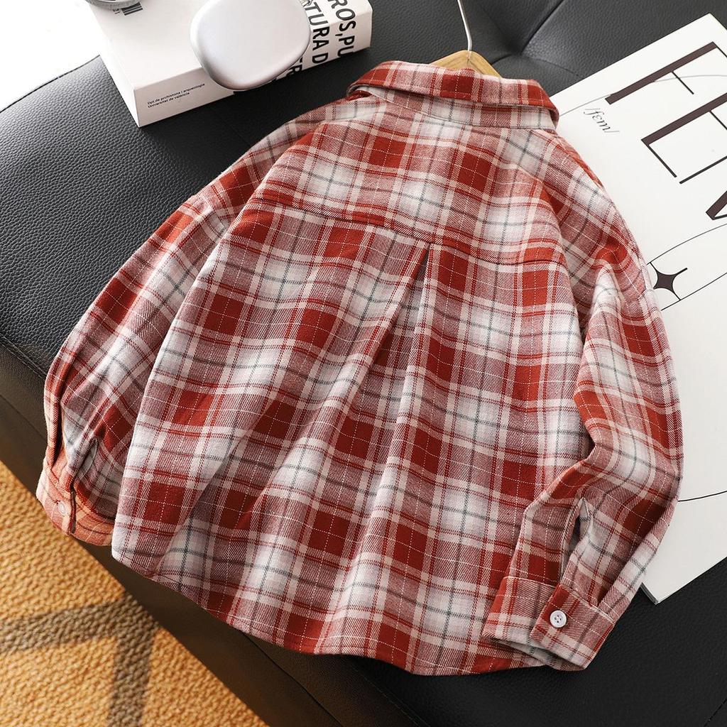 Children's Korean Style Plaid Long-Sleeve Cotton Shirt for Medium/Large Boys - Spring/Autumn Loose Jacket