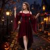 Women's Gothic Off Shoulder Spaghetti Strap Color Chiffon Dress with Butterfly Sleeves and Irregular Hem