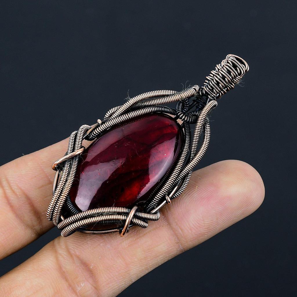 Red Flash Labradorite Pendant, 999 Copper Wire Wrapped Jewelry, Gemstone Jewelry Pendant, Handmade Wedding Gift Jewelry