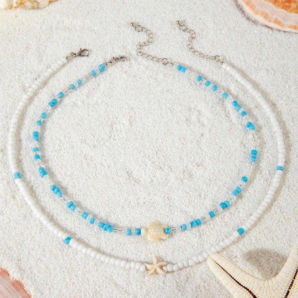 Bohemian Colorful Bead Necklace for Women Summer Handmade Starfish Tortoise Choker Chain Beach Jewelry Accessories Gifts