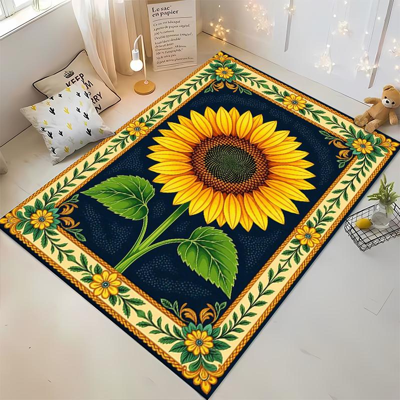 "Vibrant Sunflower Pattern Decor Rug - Non-slip Rug Suitable for Living Room and Bedroom Sofas"