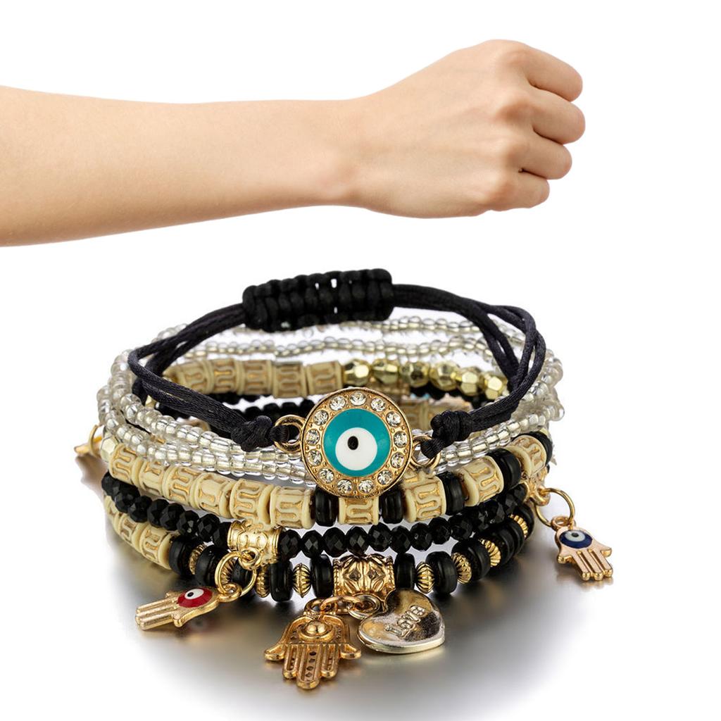 4pcs Beaded Bracelet Set Stretch Stackable Aesthetic Fashionable Multi Layered Bracelets Set