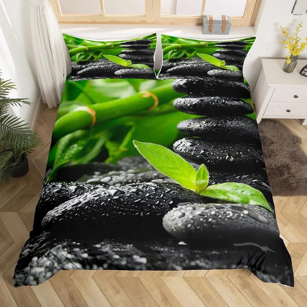 Zen Duvet Cover Set Sandy Beach Meditation Bedding Set Zen Stones Comforter Cover Tranquil Nature Artwork Quilt Cover Full Size