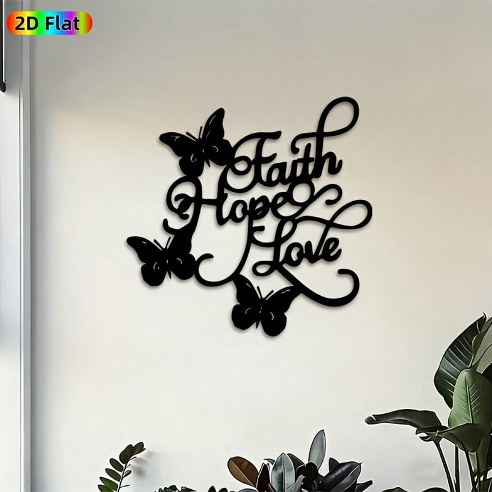 Faith Hope Love Butterfly Metal Art Wall Decor Rust Resistant Handmade Gift Inspirational Statue Home Spiritual Decoration