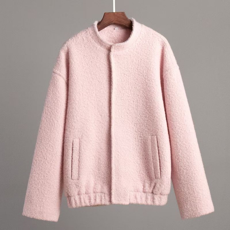 

Western Style Autumn and Winter Casual Stand Collar Fur Jacket Casual Stand up Collar Jacket Pink L