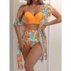 1 Set of Swimsuit Maple Leaf Print High Waisted Mesh Jacket Triangle Slimming Bikini Swimsuit Women's Set