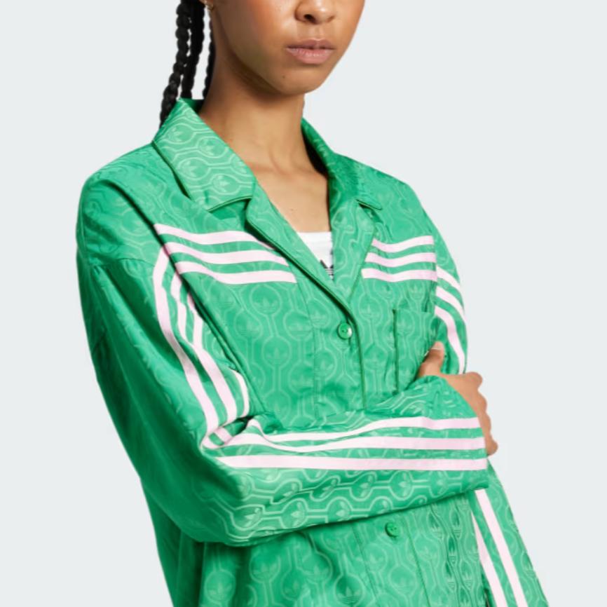 Adidas Originals 70s Striped Printed Fashion Versatile Comfortable Jacket Women Jacket Green JN7659