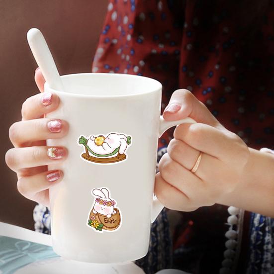 50Pcs Easter Bunny Stickers Waterproof Sun-resistant PVC Cartoon Rabbit Cute Decals DIY Vinyl Art Decorative Graffiti Stickers for Laptop Tablet