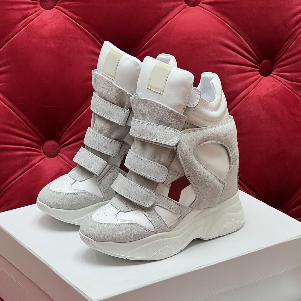 Hidden Inner Height Increase High-Top Women'S Shoes Color Matching Slope Heel Casual Velcro Sneakers Women