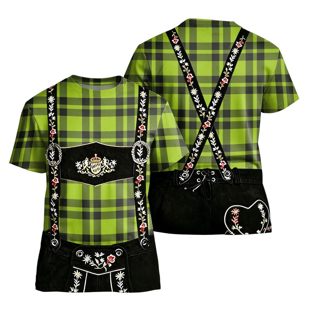 Men’s Vintage Style Short Sleeve T Shirt with Retro Plaid and Festival Inspired Print Loose Fit Casual Summer Top