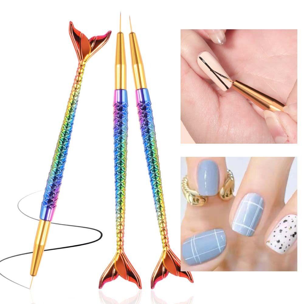 3Pcs/set Ultra-thin Line Mermaid Nail Painting Brush Mermaid Pull Wire Nail Brush Nail Salon